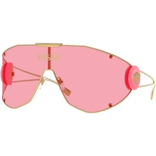 Gold Frame Pink Lenses Sunglasses , unisex, Sizes: 42 MM - Versace - Modalova