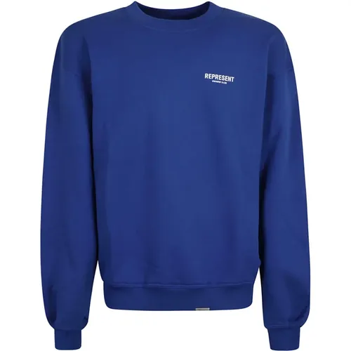 Kobaltblaues Sweatshirt Logo Print Crew Neck , Herren, Größe: L - Represent - Modalova