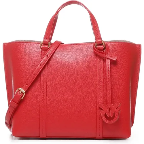 Rote Leder Shopper Tasche , Damen, Größe: ONE Size - pinko - Modalova