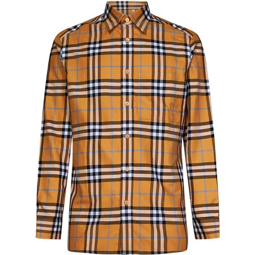 Stylish Orange Check Shirt , male, Sizes: M - Burberry - Modalova