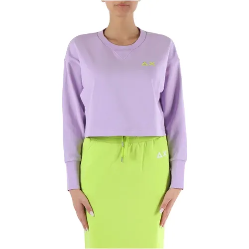 Embroidered cropped cotton sweatshirt , female, Sizes: L, M - Sun68 - Modalova