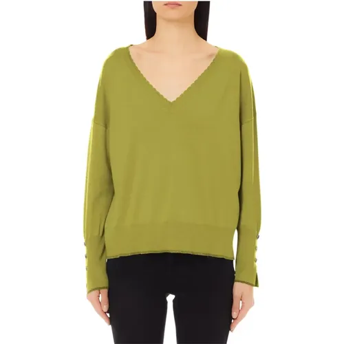 Eleganter Grüner V-Ausschnitt Pullover , Damen, Größe: L - Liu Jo - Modalova