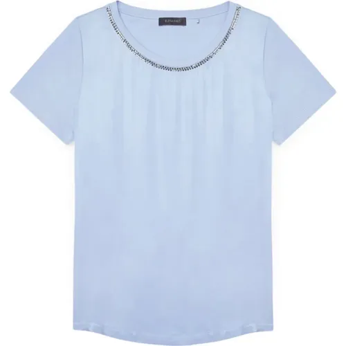 T-Shirt mit Kristallbesatz aus Satin und Jersey , Damen, Größe: L - Elena Mirò - Modalova