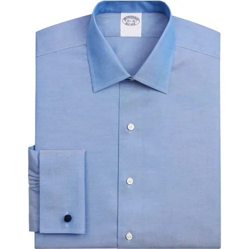 Blaues Regular Fit Non-Iron Stretch Supima Baumwolle Pinpoint Oxford Cloth Dress Shirt mit Ainsley-Kragen , Herren, Größe: L - Brooks Brothers - Modalova