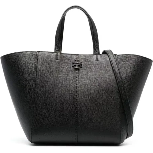 Schwarze Leder-Tote-Tasche mit Abnehmbarem Riemen , Damen, Größe: ONE Size - TORY BURCH - Modalova