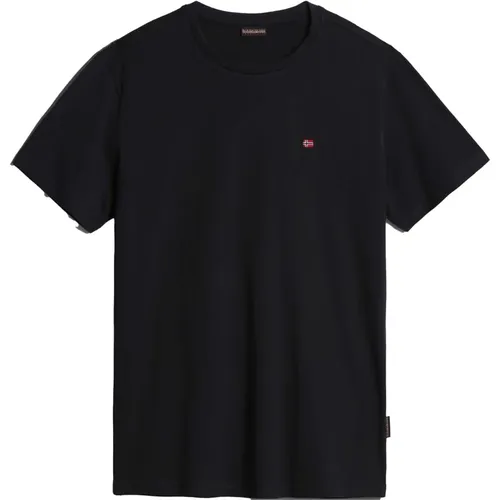 Schwarzes Rundhals T-Shirt mit gesticktem Logo , Herren, Größe: M - Napapijri - Modalova