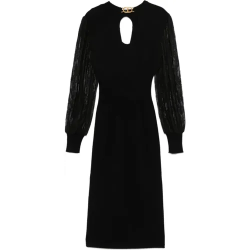 Schwarzes Spitzenpanel Kleid , Damen, Größe: M - Twinset - Modalova