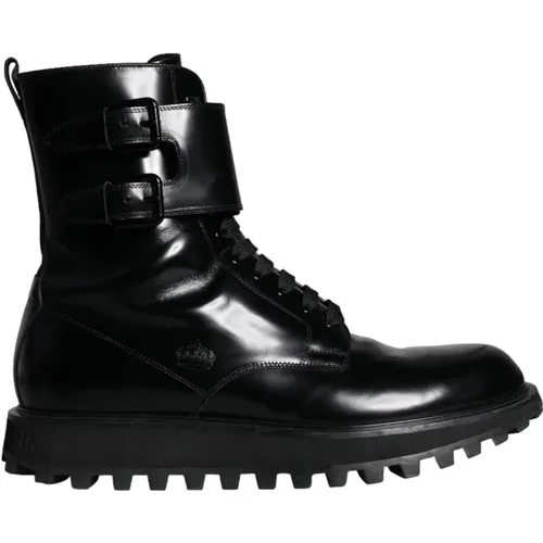 Leather Lace-Up Mid-Calf Boots , male, Sizes: 10 UK - Dolce & Gabbana - Modalova