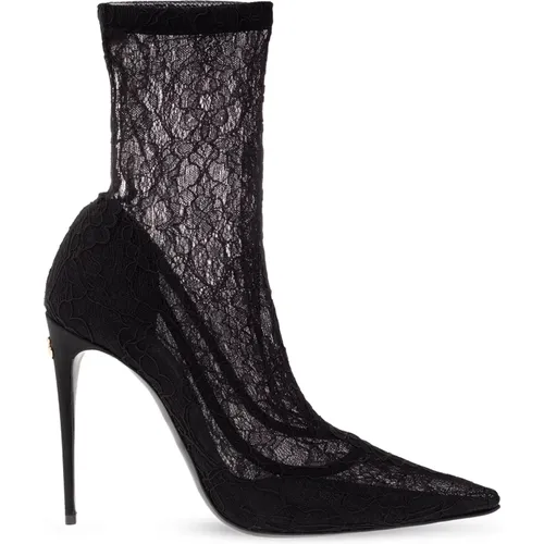 Heeled ankle boots with lace , female, Sizes: 5 UK, 5 1/2 UK, 4 UK - Dolce & Gabbana - Modalova