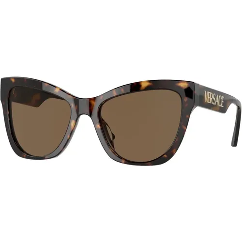 Dunkel Havana/Braune Sonnenbrille , Damen, Größe: 56 MM - Versace - Modalova