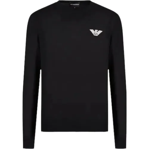 Marineblauer Wollpullover mit Adler-Logo , Herren, Größe: S - Emporio Armani - Modalova