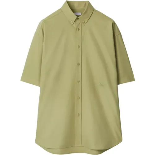 Beige Short Sleeve Cotton Embroidered Shirt , male, Sizes: L, XL, M, S - Burberry - Modalova
