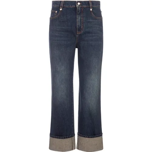 Blaue Cropped Boyfriend Jeans Indigo Denim - alexander mcqueen - Modalova