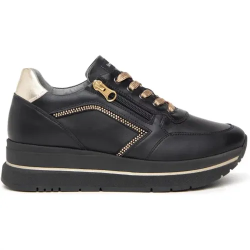 Leather Sneakers with Side Zip , female, Sizes: 4 UK, 3 UK - Nerogiardini - Modalova