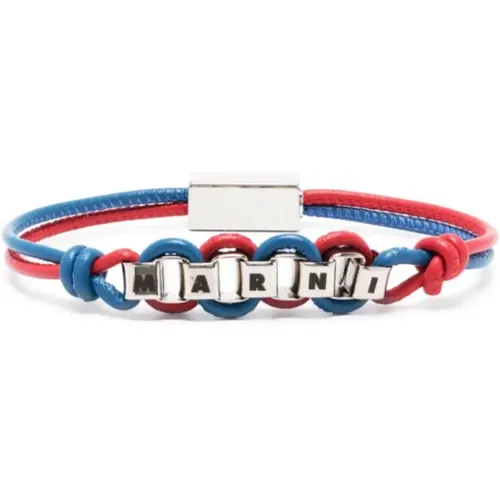 Metal Logo Blue/Red Bracelet , male, Sizes: S - Marni - Modalova