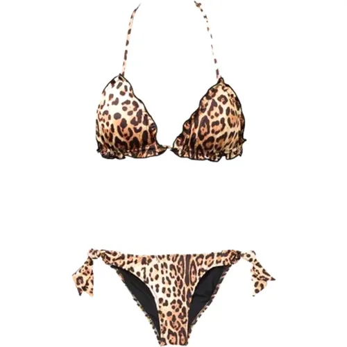 Leopardenmuster Triangel-Bikini mit Frou Frou-Rand , Damen, Größe: L - 4Giveness - Modalova