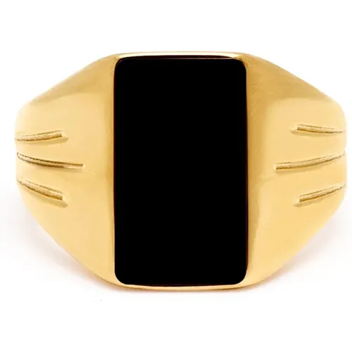 Gold Squared Signet Ring with Onyx , male, Sizes: 58 MM, 64 MM, 62 MM, 56 MM, 60 MM - Nialaya - Modalova