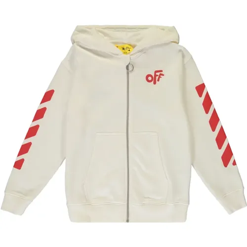 Baumwoll Zip Hoodie mit Logo-Print Off - Off White - Modalova