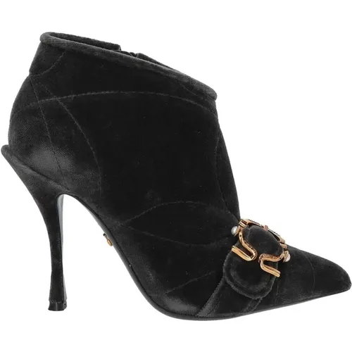 Velvet Ankle Boots with Vintage Buckle , female, Sizes: 4 UK - Dolce & Gabbana - Modalova