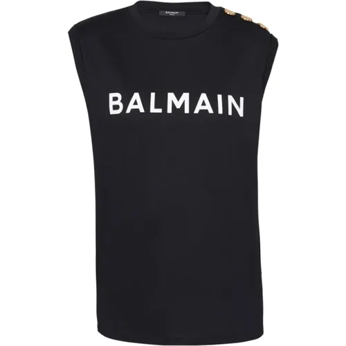 Schickes Logo Print ärmelloses Top , Damen, Größe: 2XS - Balmain - Modalova