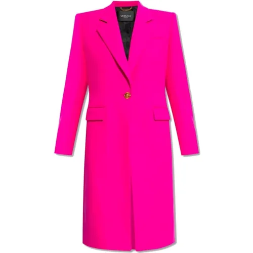 Fuchsia Wool Long Coat Two-Pocket Design , female, Sizes: XS, 3XS - Versace - Modalova