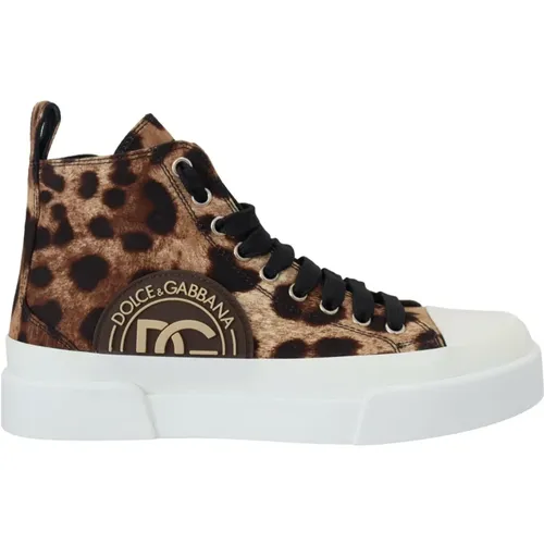 Leopard Print Mid-Top Sneakers , female, Sizes: 3 UK - Dolce & Gabbana - Modalova