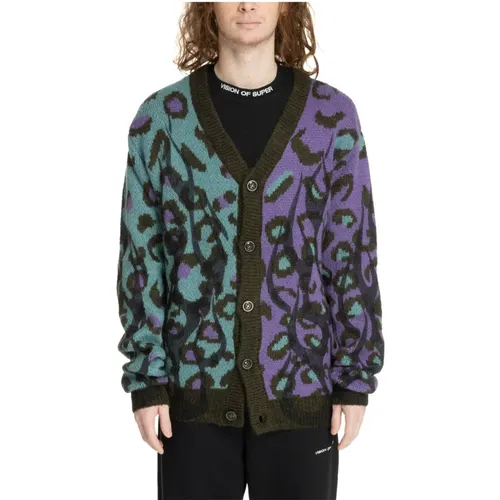 Animal Print Cardigan with Tribal Flames , male, Sizes: XS, L - Vision OF Super - Modalova