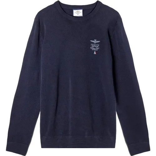 Navy Cotton Crew Neck Sweater , male, Sizes: 3XL, M, S, L, 2XL - aeronautica militare - Modalova