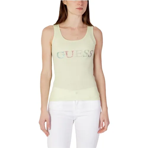 Grünes Baumwoll-Rhinestone Tank Top , Damen, Größe: L - Guess - Modalova