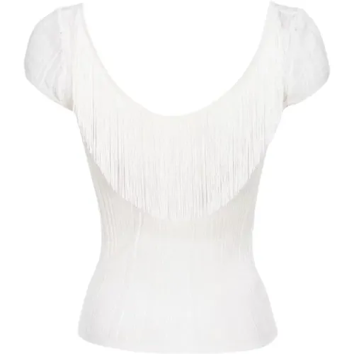 Ribbed Knit Top with Fringe Detail , female, Sizes: M - pinko - Modalova