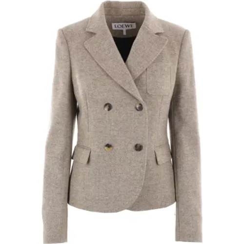 Double-Breasted Wool Jacket in Grey/ , female, Sizes: S - Loewe - Modalova