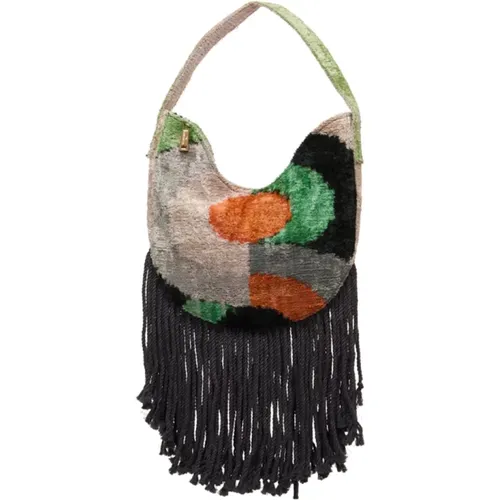 Lal Velvet Ikat Fringe Shoulder Bag , female, Sizes: ONE SIZE - La Milanesa - Modalova