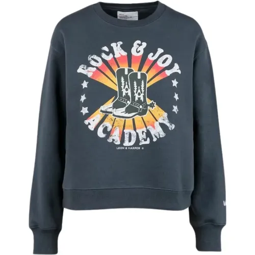 Anthrazit Rundhals Sweatshirt Lange Ärmel , Damen, Größe: S - Leon & Harper - Modalova