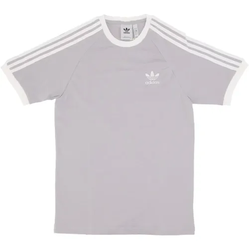 Graues 3-Stripes Tee Crew-Neck Shirt , Herren, Größe: S - Adidas - Modalova