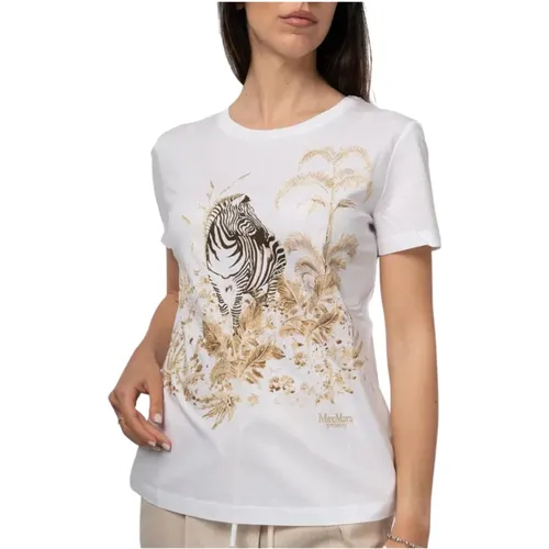 Weißes T-Shirt mit kurzen Ärmeln , Damen, Größe: L - Max Mara Studio - Modalova