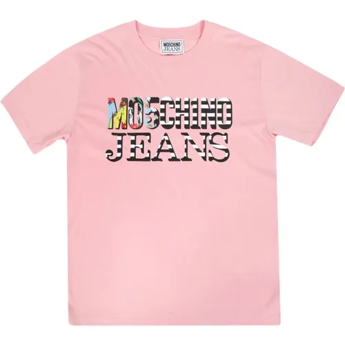 Cotton T-shirt with Multicolor Logo Print , female, Sizes: M, XS, L - Moschino - Modalova