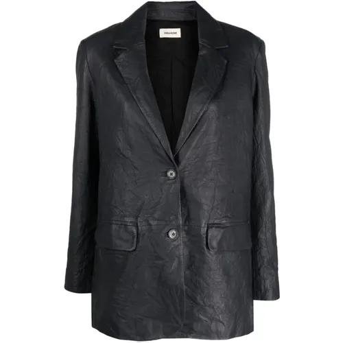 Venturi Anthracite Leather Jacket , female, Sizes: XS - Zadig & Voltaire - Modalova