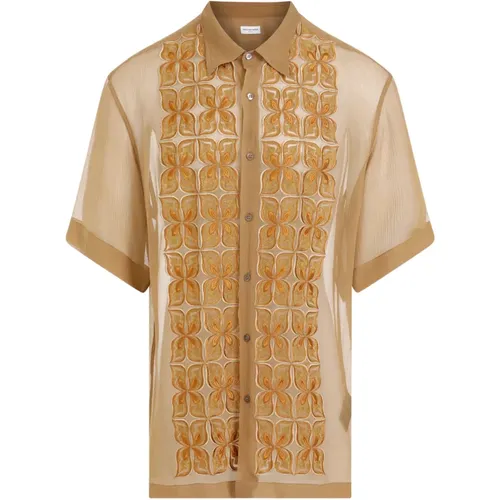 Camel Silk Embroidered Shirt , male, Sizes: L - Dries Van Noten - Modalova