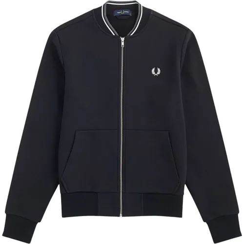 Full Zip Cotton Bomber Style Sweatshirt , male, Sizes: L, 2XL, M, XL - Fred Perry - Modalova