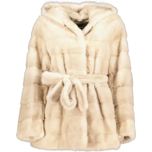 Hooded Mink Jacket with Tie Waist , female, Sizes: M, S - Levinsky - Modalova