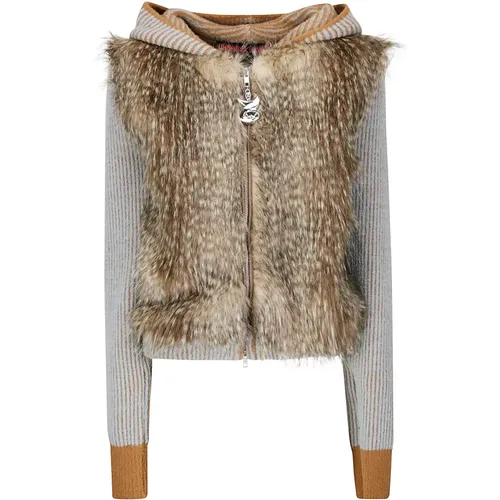 Faux Fur Contrast Sleeve Hoodie , female, Sizes: M - Chopova Lowena - Modalova