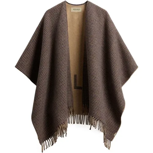 Brauner Fransen Cape Wollmantel - Woolrich - Modalova