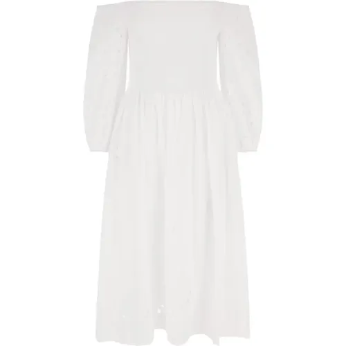 Midi-Kleid aus Baumwolle mit offenen Schultern , Damen, Größe: M - Guess - Modalova