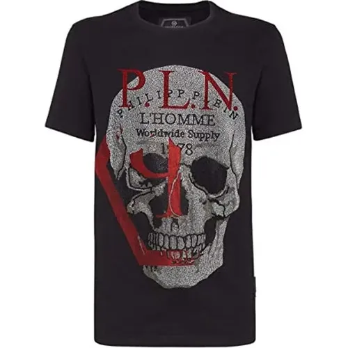Schwarzes Platinum Cut T-Shirt mit Totenkopf und Buchstaben , Herren, Größe: M - Philipp Plein - Modalova