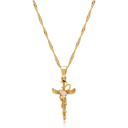 Caduceus Pendant Necklace Stainless Steel Gold Plated , female, Sizes: ONE SIZE - Nialaya - Modalova