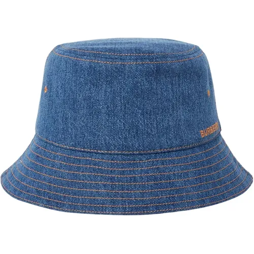 Baumwoll Denim Bucket Hat mit Logo-Stickerei , Damen, Größe: S - Burberry - Modalova