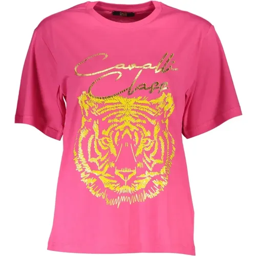 Elegantes Rosa Baumwoll-T-Shirt mit Signature-Print - Cavalli Class - Modalova