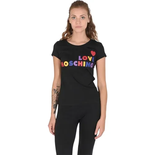 Schwarzes Baumwoll-T-Shirt , Damen, Größe: S - Love Moschino - Modalova