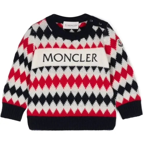 Blauer Rundhalsausschnitt Pullover - Moncler - Modalova