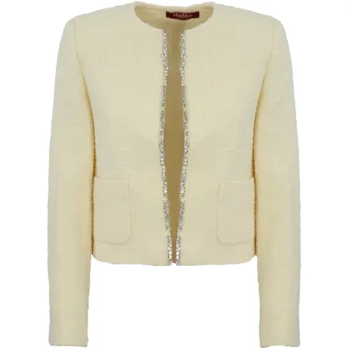 Ivory Bouclé Kristallbestickte Jacke - Max Mara Studio - Modalova